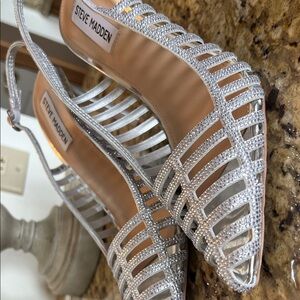 Steve Madden Silver Crystal Cage Slingback Heels